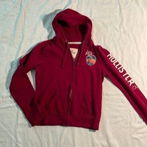 Hollister maroon hooded zip up sweatshirt jacket size L. 2 front pockets